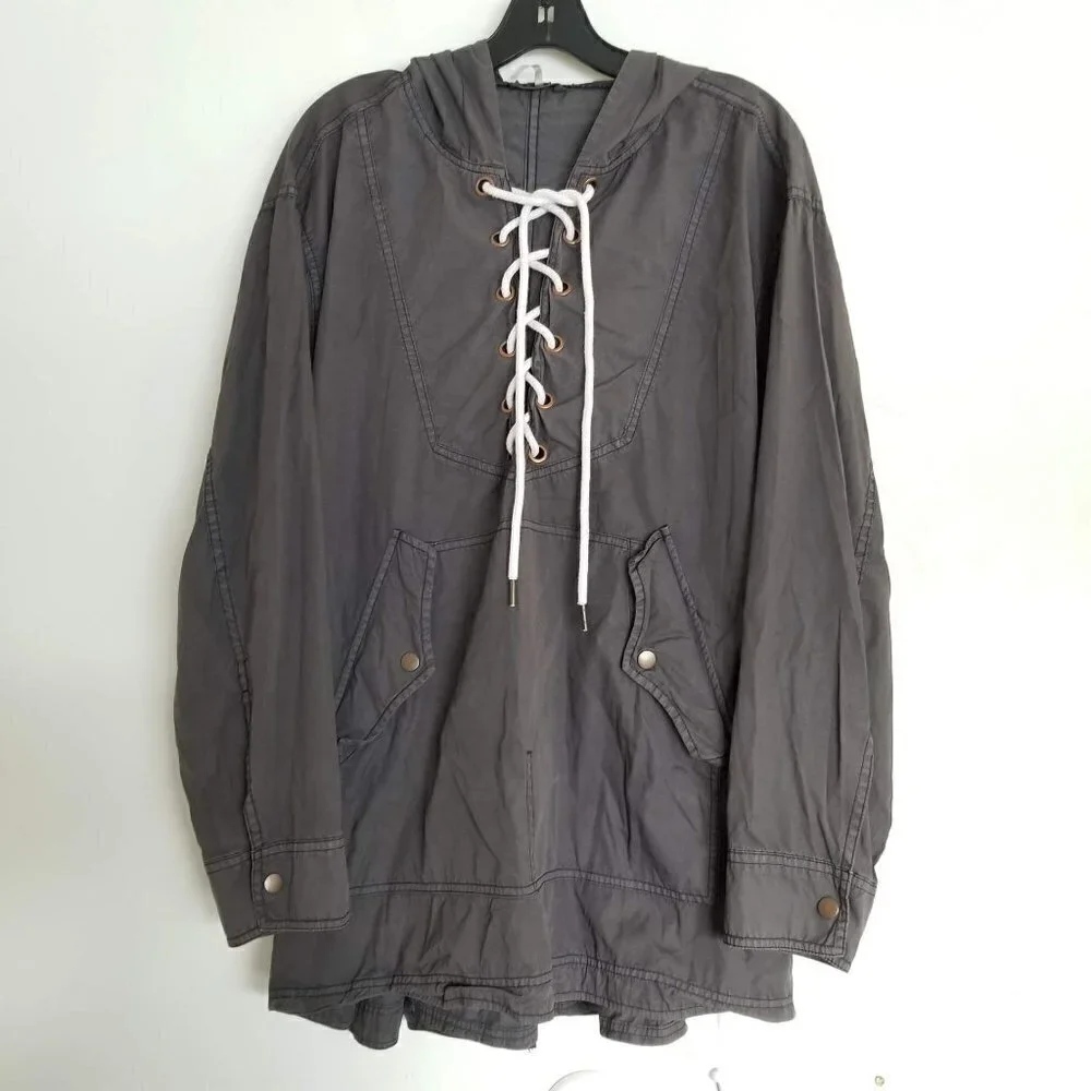 Free People Poplin Lace Pullover Hooded Jacket Sm